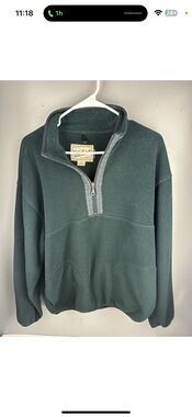 Woolrich forest green fleece quarter zip pullover with plaid trim